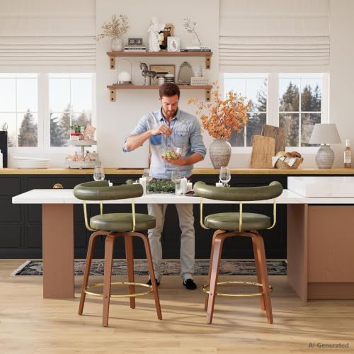 Swivel Bar Stools Set of 2, 26“ Counter Height Bar Chair, Barstools (Green)