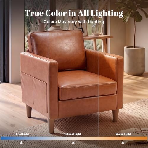 Faux Leather Accent Chair Mid Century Modern Armchair for Living Room