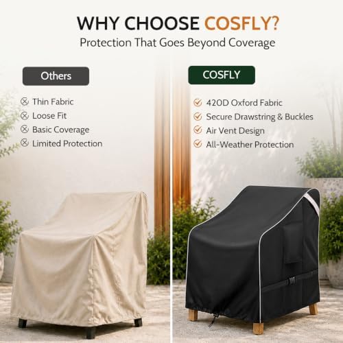 COSFLY Outdoor Patio Chair Cover Waterproof, Fits 26"W x 28"D x 33"H, 2Pack