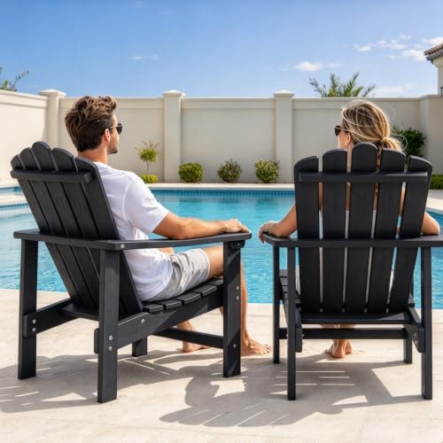 HDPE Stackable Adirondack Chairs Set of 2, Black