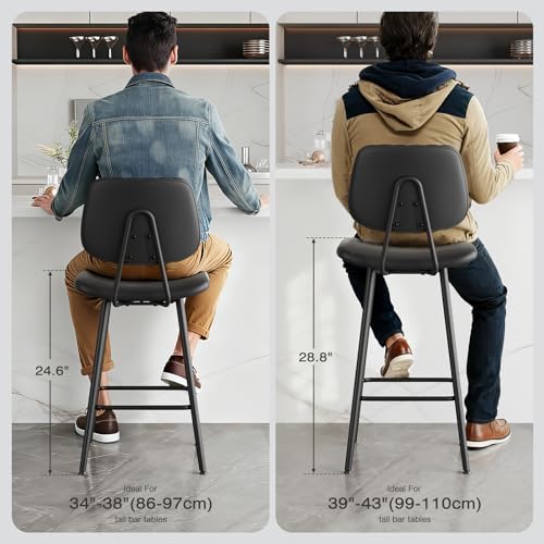 Raynesys 29-Inch Leather Bar Stools Set of 2 with High Backrest, Black