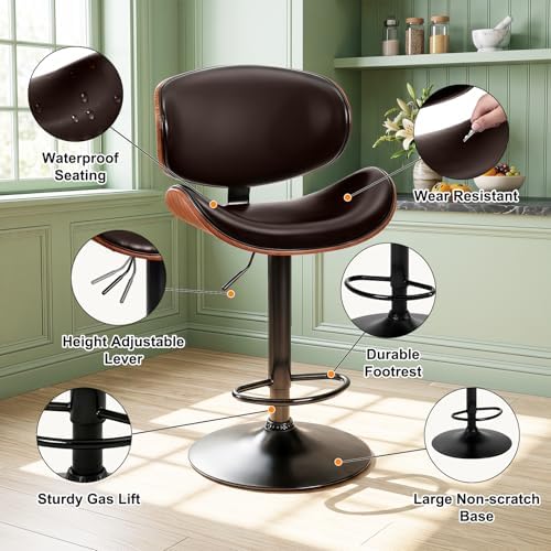 DUMOS Swivel Bar Stools Set of 2, Adjustable Counter Height Bar Chairs