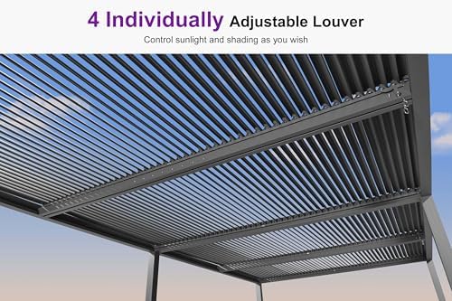 PURPLE LEAF Louvered Pergola 12' x 24', Adjustable Roof, Concealed Gutters