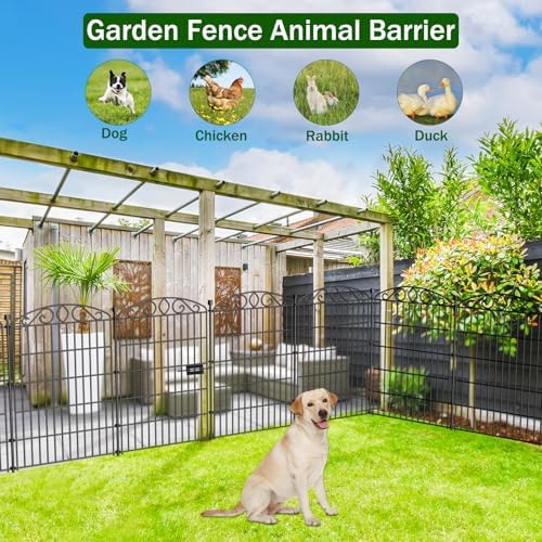 12 Panel No Dig Decorative Garden Fence with Gate 36" H x 24.1'L for Dogs