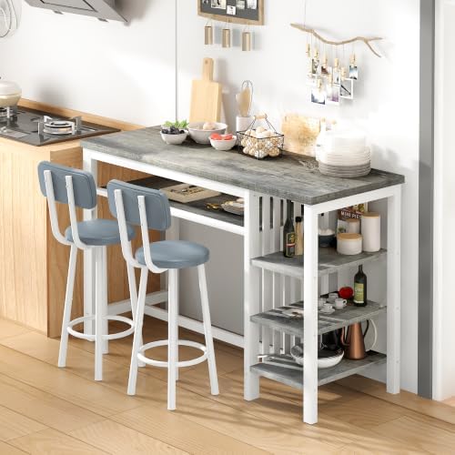 DKLGG 3-Piece Bar Table and Chairs Set, Counter Height Dining Table Set with Storage & 2 Upholstered Stools, Hightop Kitchen Bar Table for Small Space, Pub & Bistro