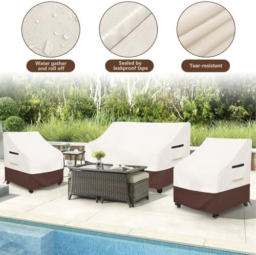 Rileytee Patio Furniture Set Covers Waterproof 3Pcs,Beige&Brown,Small