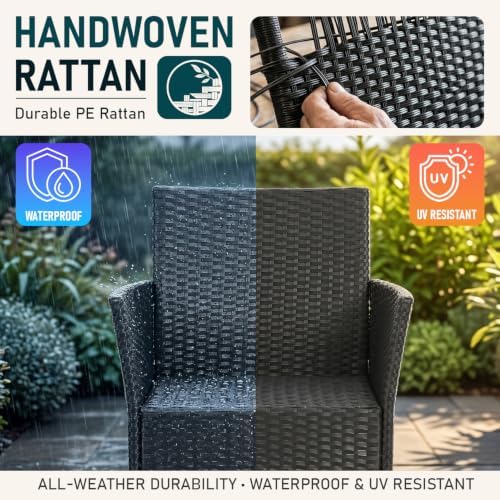 FDW 3-Piece Patio Furniture Set | Black & Beige | Outdoor Wicker Furniture