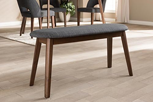 Baxton Studio Easton Mid-Century Modern Dark Grey Fabric Upholstered Walnut Finished Wood Bench