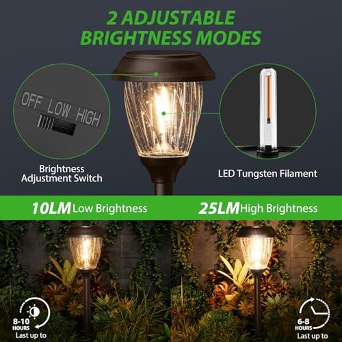 XMCOSY+ Solar Pathway Lights Outdoor 6 Pack, 10/25 LM Solar Yard Lights