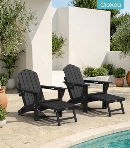 Ciokea Adirondack Rocking Chair with Footrest, Folding HDPE Rocker (Black)