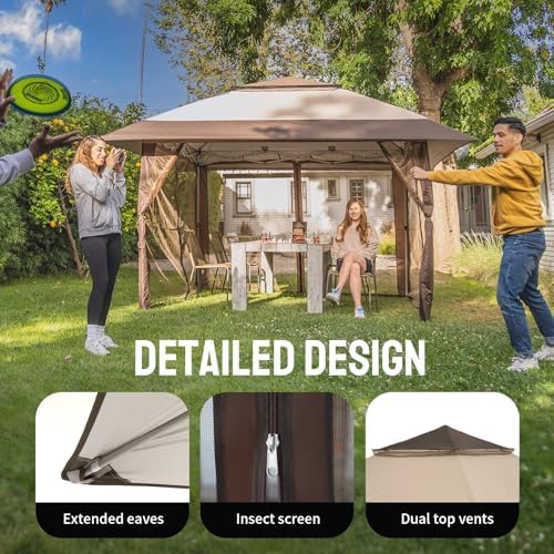 CROWN SHADES 13x13 Pop Up Gazebo, Clearance Canopy Tent,Beige & Coffee