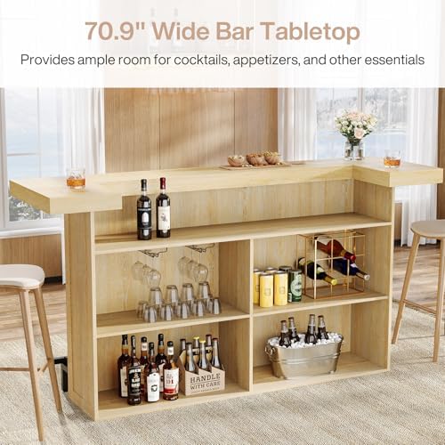 Tribesigns 4-Tier Bar Table, 70.9-Inch Large Home Bar Unit, Oak