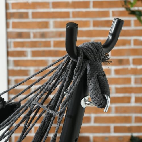 Outsunny Patio Hammock Chair with Stand Side Pocket Headrest Dark Gray