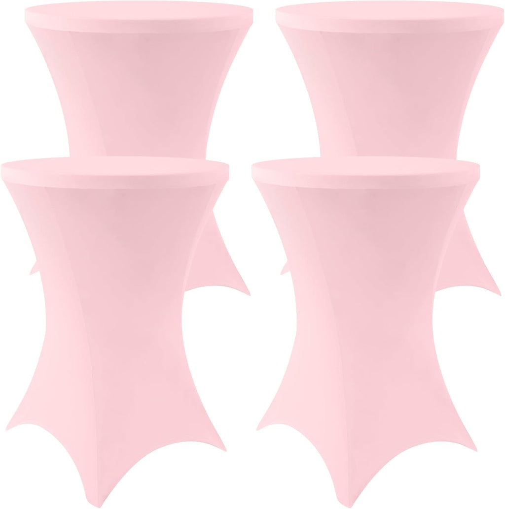 Moosfor Spandex Cocktail Table Covers 4 Pack, Elastic Fitted Stretch Table Cloth, Round High Top Tablecloths for Bar, Party, Pub, Wedding & Banquet (Pink, 32x43 Inch)