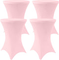 Moosfor Spandex Cocktail Table Covers 4 Pack, Elastic Fitted Stretch Table Cloth, Round High Top Tablecloths for Bar, Party, Pub, Wedding & Banquet (Pink, 32x43 Inch)