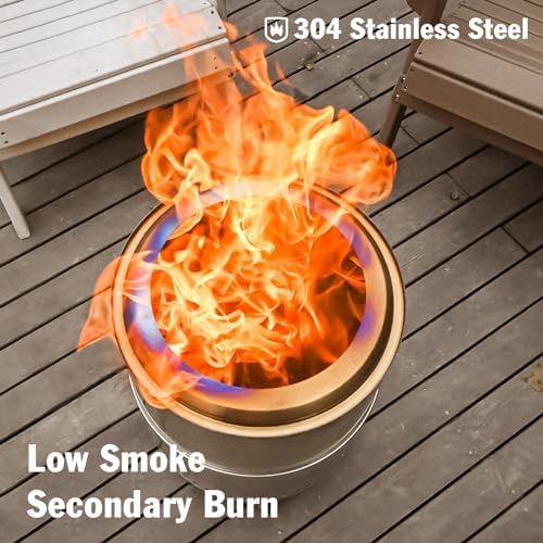 BRIOPAWS Large Smokeless-fire-pit Outdoor | 19 IN | 304 Stainless-Steel-Firepit | Portable Solo Fire Pits for Outside, Camping | Low Smoke Stove | Wood Burning Chimenea, Inclu. Bag, BBQ Forks, Handles