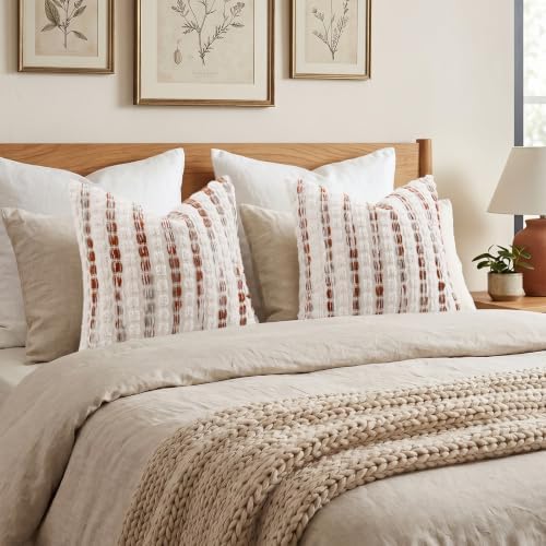decorUhome Chenille Tufted Stripe Throw Pillow Covers 20x20 Set of 2 Orange