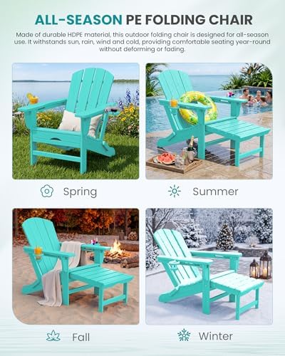 SERWALL HDPE Folding Adjustable Adirondack Chair with Footrest, Aruba