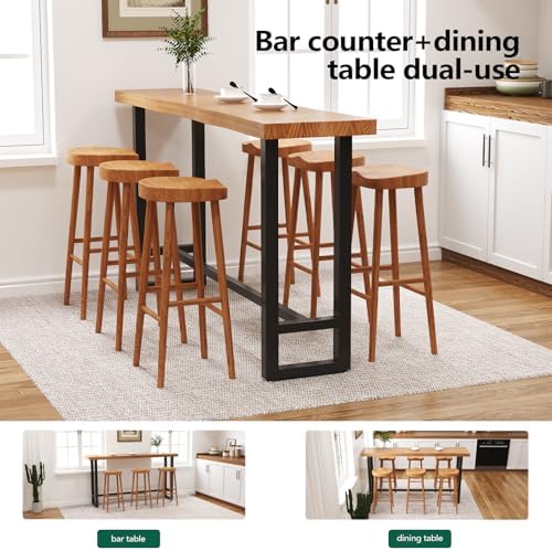 47in Solid Wood Live Edge Bar Table - Bar Height Pub Table with Built-in Footrest, Solid Wood Top & Sturdy Metal Legs for Kitchen, Dining & Bistro Spaces
