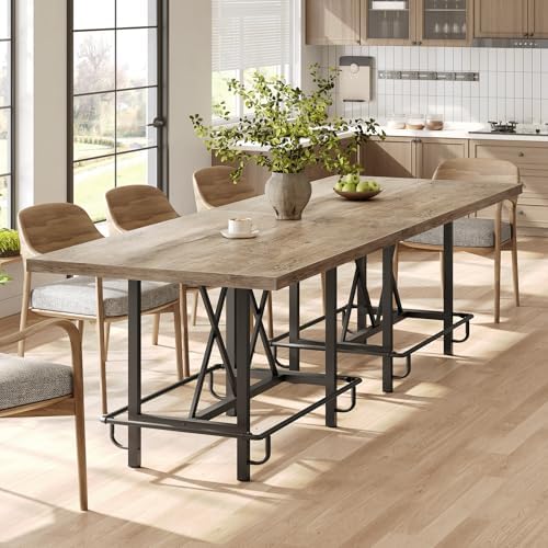 LITTLE TREE 63-Inch Industrial Bar Table with Metal Footrest, Counter Height Pub Table for Kitchen, Home Bar & Entertaining (Rustic Gray)