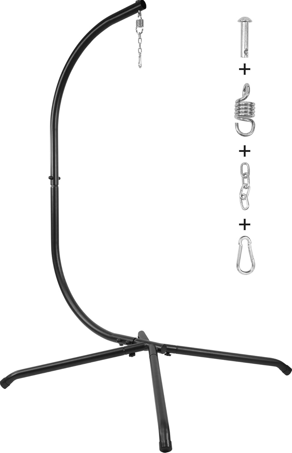 Elevon Hammock Chair Stand Only, Hanging Hammock Swing Stand for Outside with Buckle and Spring Hook, 400lb Capacity Heavy Duty Steel C-Stand with Stable Base for Egg Chair Outdoor Indoor (Black)