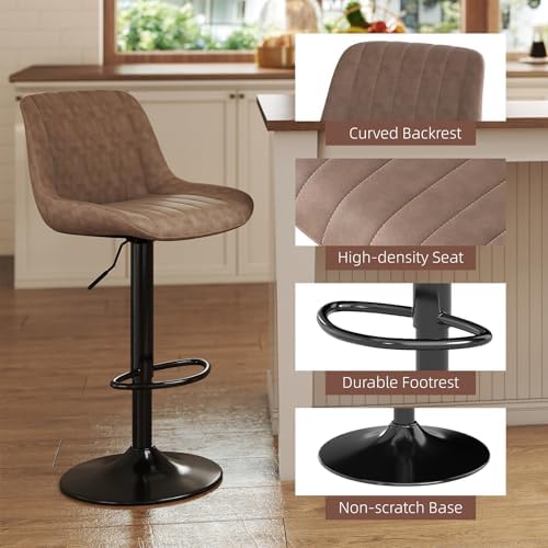 Youhauchair Adjustable Faux Leather Bar Stools Set of 3, Light Brown