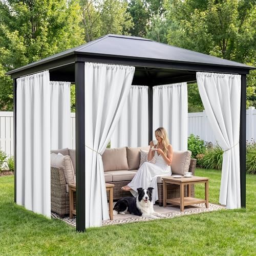 White Outdoor Curtains for Patio Waterproof, 8 Panels, Rod Pocket