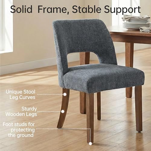 keoni Wooden Dining Chairs Set of 2 with Rubberwood Legs and Open Back