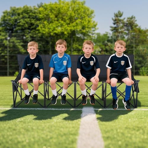 LILYPELLE Folding Soccer Bench, Portable Team Bench, 4 Seats w/Backrest