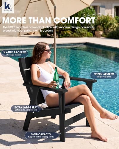 KINGYES Modern Adirondack Chair Set of 2, Slateless Design, Black