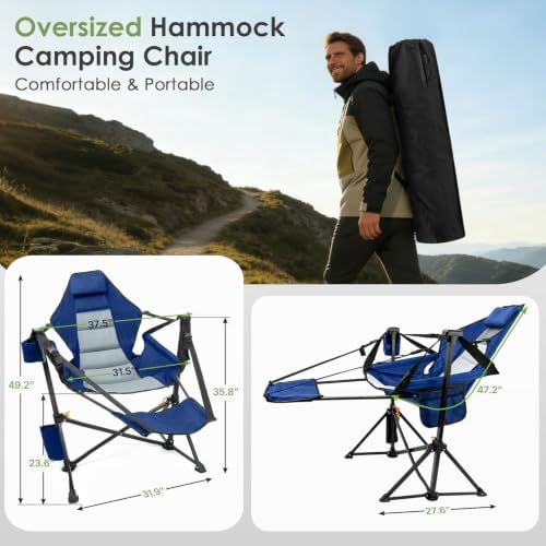Suteck Hammock Camping Chair with Footrest,500LBS Oversized Swinging Chairs