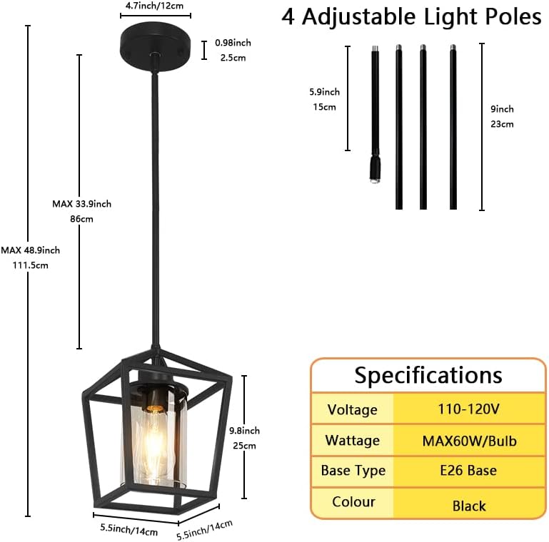 black kitchen island pendant light,1-light modern farmhouse hanging, close-up detail