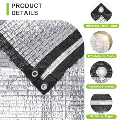 SUNNY GUARD 85% Aluminum Sun Shade Cloth, 6x8FT Heat Reflective Tarp