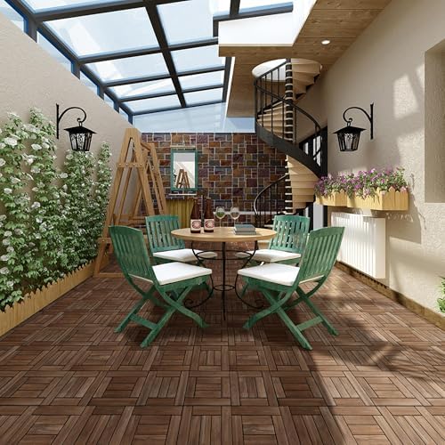 Yaheetech 27PCS Patio Floor Tiles Outdoor Interlocking Deck 12 x 12in,Brown