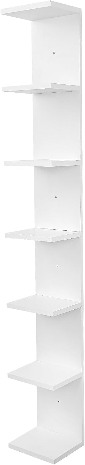 7 Tier Wall Shelf Unit,Vertical Column Floating Storage Home Decor Organizer,Lack Wall Shelf for Bedroom,Living Room,Office Decor-White -1 Pack