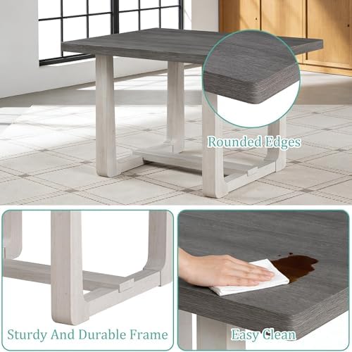 leovanni Rectangle Dining Table Set of 4, 48" Rectangle Kitchen Table and Upholstered Chairs Set for Kitchen, Dining Room, Apartment, Gray