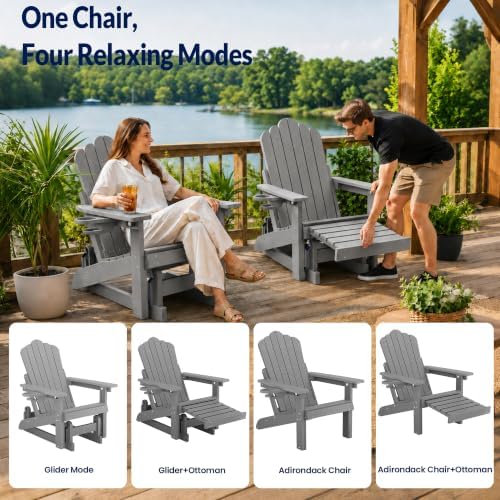 Adirondack Glider Chair with Retractable Ottoman, Adjustable Backrest