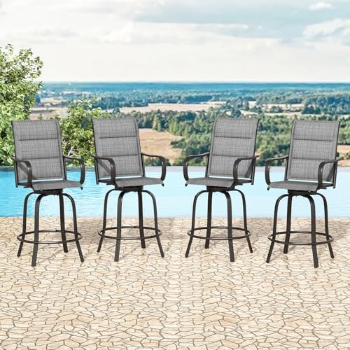 Patio Swivel Bar Stools Set of 2，All-Weather Outdoor High Bistro Stools with Textilene Fabric for Outside, Beach, Lawn, Poolside and Garden (Black/Dark Grey)