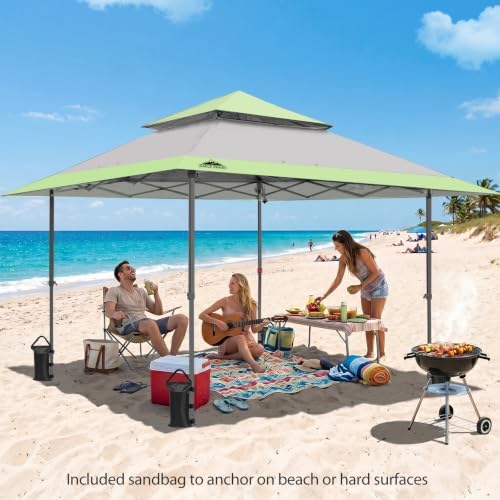 EAGLE PEAK 13x13 Pop Up Canopy Tent, Auto Extended Eaves, Gray