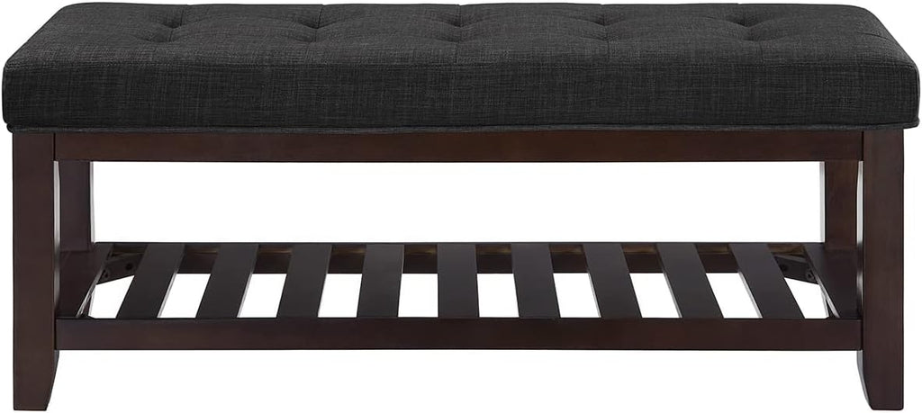 24kf large rectangular upholstered tufted linen ottoman bench, side view
