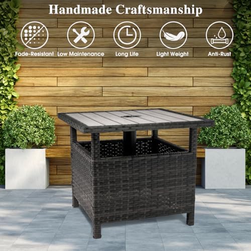 Sundale 22" Gray Patio Side Table, Wicker Umbrella Stand
