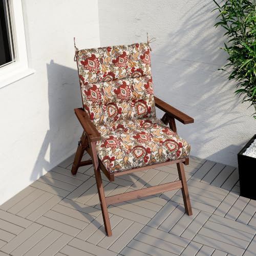 Magpie Fabrics Patio Tufted High Back Chair Cushion Set of 2-Botanical Red