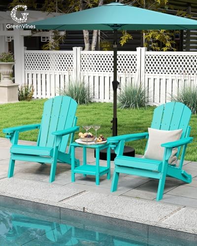 GREENVINES Folding-Adirondack-Chairs Set of 2, HDPE All Weather, Aqua