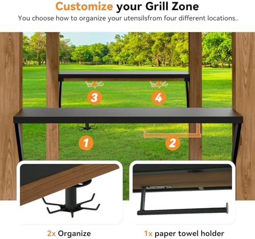 Modern Shade Wood Grill Gazebo 6x8 with USB Charging Power Strip & Shelves