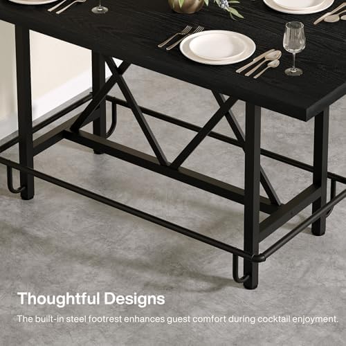Tribesigns 63-Inch Counter Height Bar Table with Metal Footrest (Black)