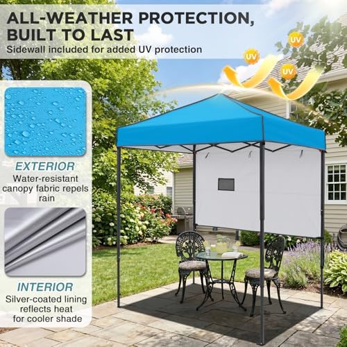 EAGLE PEAK Instant Pop Up Canopy with Adjustable Sun Wall 6x4, Straight Lightweight Compact Portable Tent with Carry Bag, Light Blue