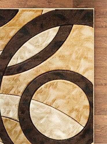 GLORY RUGS Area Rug Modern 4x6 Brown Circles Geometry Soft Hand Carved Contemporary Floor Carpet Fluffy Texture for Indoor Living Dining Room and Bedroom Area