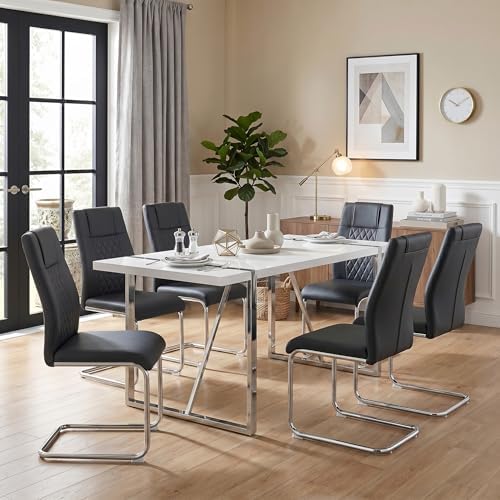 gopop Dining Table Set for 6, Modern Kitchen Table Chairs Set of 6, 7-Piece