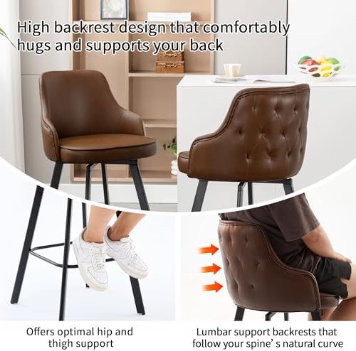 Counter Height Bar Stools Set of 2 with Back, 26" Faux Leather Swivel Chair