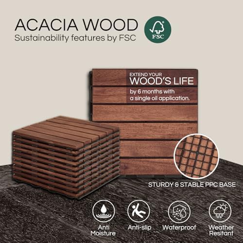 THYOI Premium Deck Tiles, 10 Pcs Patio Flooring - Brown - Striped Pattern